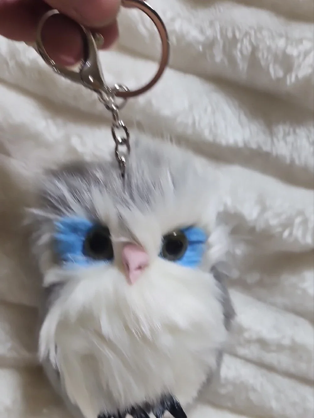 Plush Owl Keychain with Blue Eye Accents. NWOT